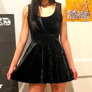 Black crushed velvet skater dress